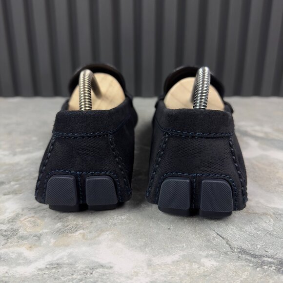 Louis Vuitton Shade Damier Embossed Driving Moccasin Blue Suede 8 LV 9 US 42 EUR - Picture 10 of 17